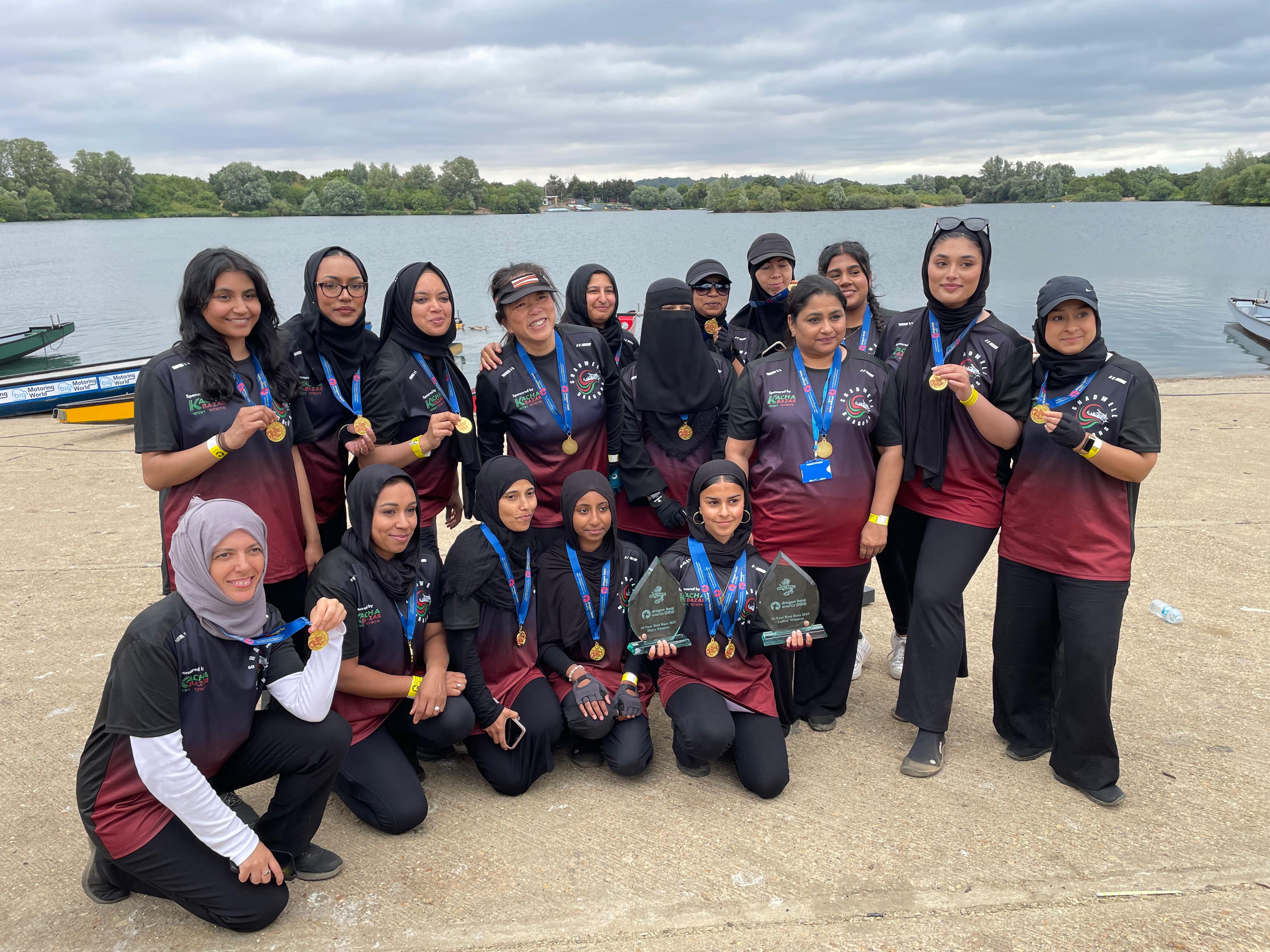 Dragon boat racing action